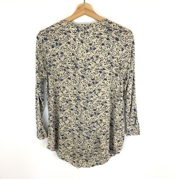 Lucky Brand Top Blue Floral Boho Beaded Embroidered V-Neck 3/4‎ Sleeve Blouse XS - Picture 2 of 10
